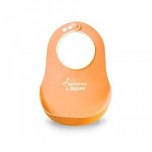 پیشبند تامی تیپی پلاستیکی با محفظه غذا مناسب +6 ماه رنگ نارنجی